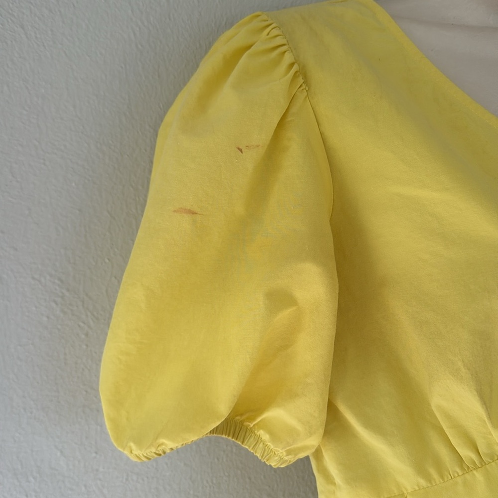 ZARA bright yellow puff sleeve ruffle cotton v-neck mini dress size small - Picture 7 of 14